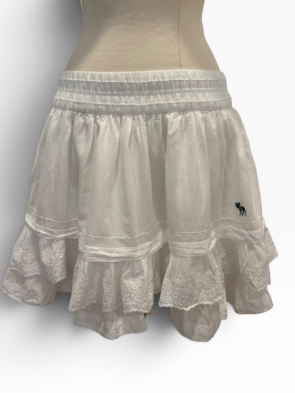 Vintage Abercrombie & Fitch tiered ruffle mini skirt white eyelit cotton